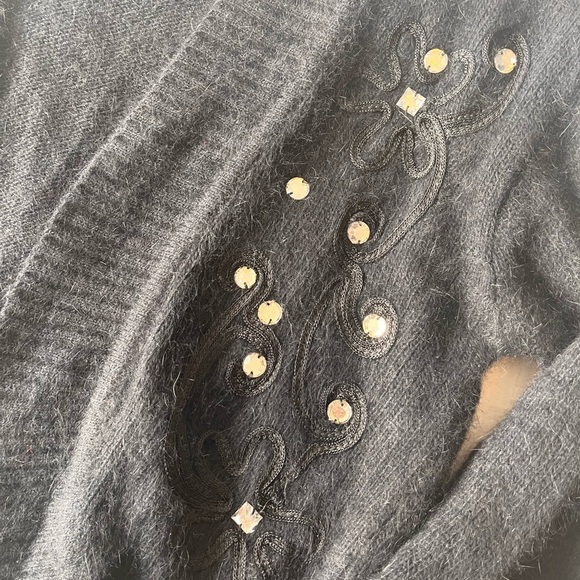 Vintage 80s Mohair Embellished Black Knit Cardigan S - Picture 8 of 12
